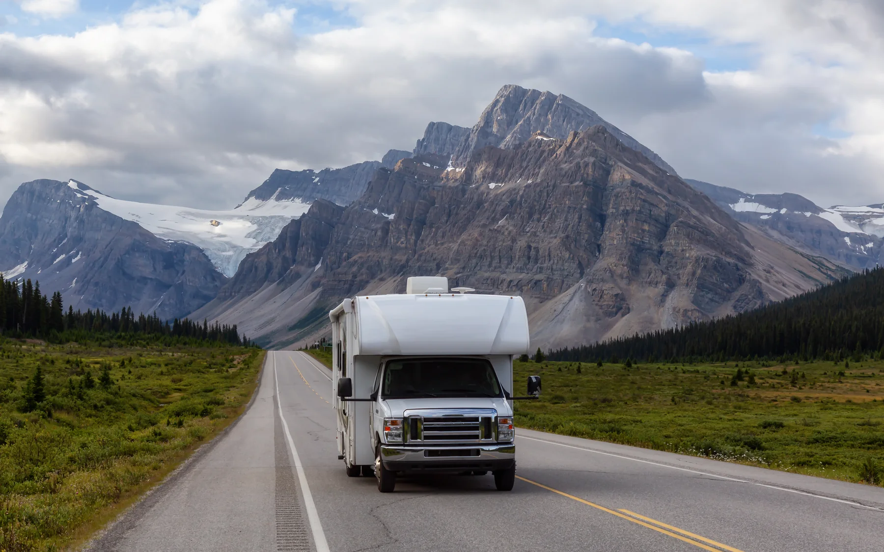 Travel trailer in regional mountain scenery